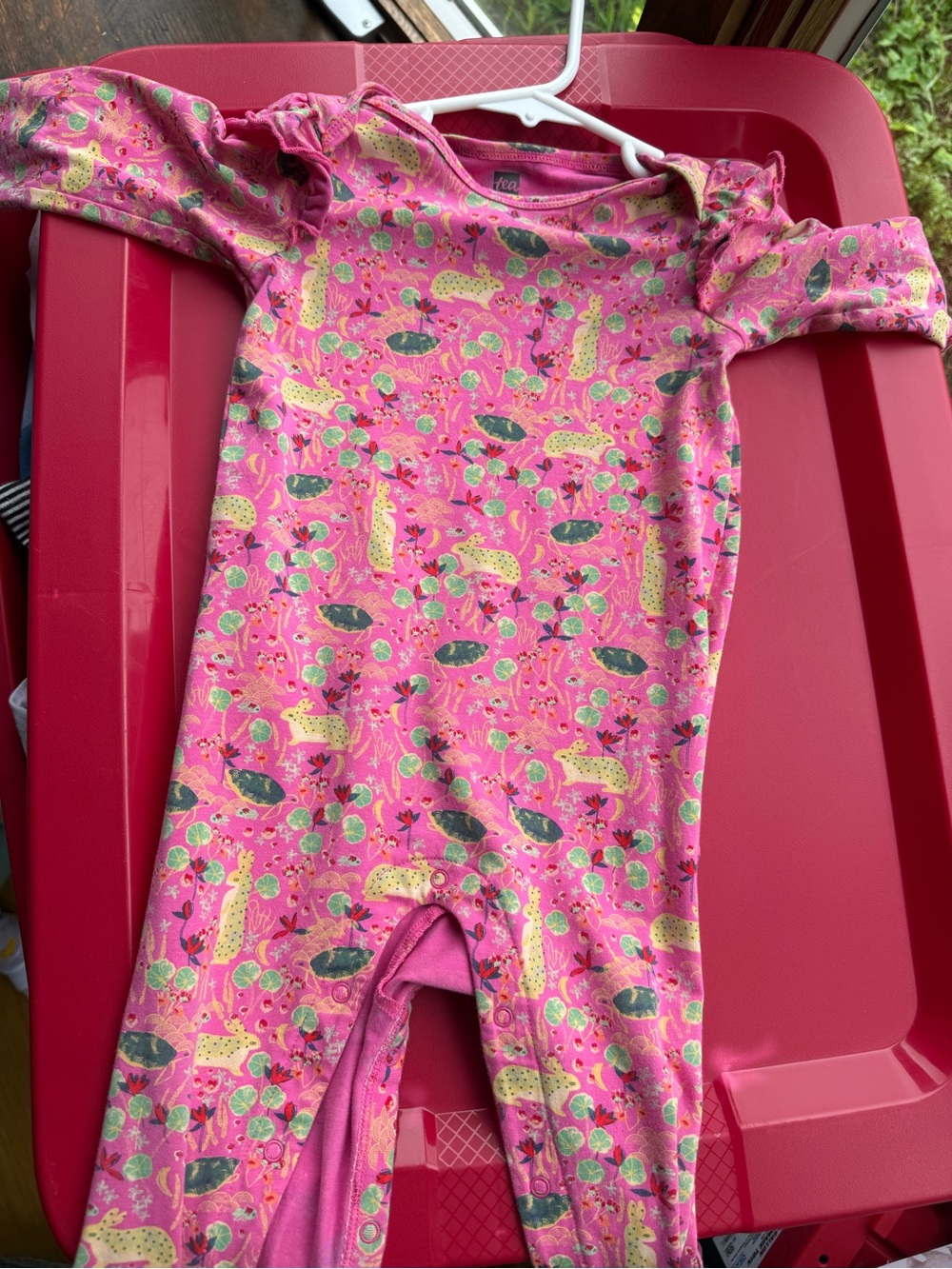 Tea Collection Bright Pink Floral & Animal Ruffle One-Piece